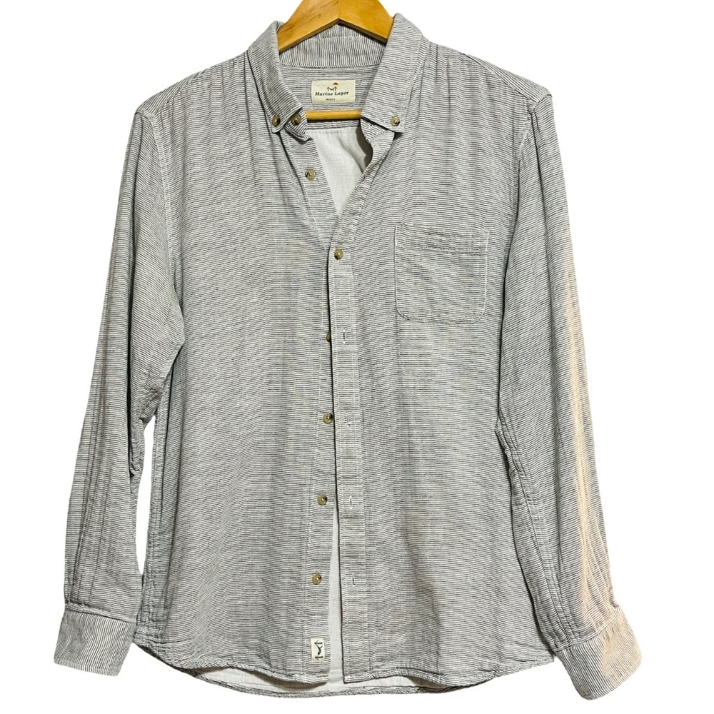 Marine Layer Men’s Button Down Shirt Size M Gray Striped Casual Relaxed Fit
